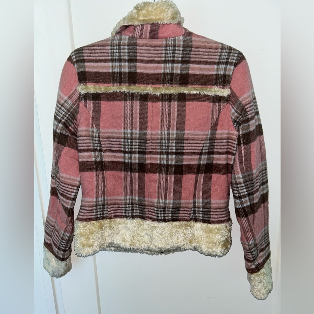 vintage Guess jeans wool blend plaid bomber coat with sherpa accents sz M EUC LN - Picture 9 of 15